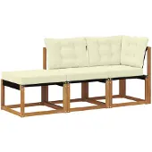 vidaXL 3 st Modulaire buitensofa-eenheden Natuurlijk en Crème