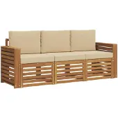 vidaXL Sofa-Sets 3 st Natuurlijk en Beige Massief Acacia Hout