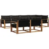 vidaXL Buiten bank set 7 st Naturel en Zwart