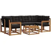 vidaXL Buiten bank set 7 st Natuurlijk en zwart