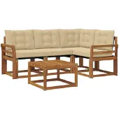 vidaXL Buiten bank set 5 st Natuurlijk en Beige