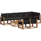 vidaXL Buiten bank set 9 st Natuurlijk en zwart