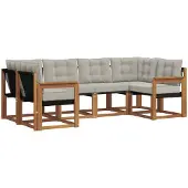 vidaXL Buiten bank set 6 st Naturel en lichtgrijs