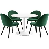 Ebuy24 Carry eethoek tafel Ø110cm, 4 stoelen velours groen.