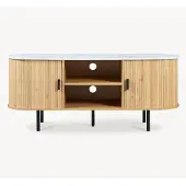 En.casa TV-meubel 'Tvedestrand' met 2 deuren, afmetingen 140 x 40 x 55 cm, bambus, marmerwit / naturel