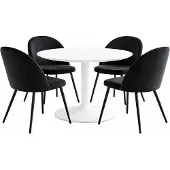 Ebuy24 Carry eethoek tafel Ø110cm, 4 stoelen velours zwart.