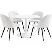 Ebuy24 Carry eethoek tafel Ø110cm, 4 stoelen fluweel beige.