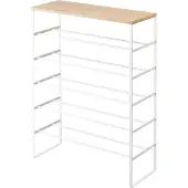 Yamazaki Schoenenrek met Houten Bovenblad - 6 niveaus - Tower - Wit