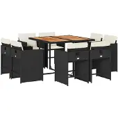 vidaXL 9-delige Tuinset poly rattan zwart