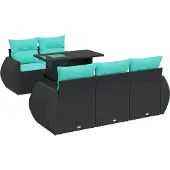 vidaXL 6-delige Loungeset met kussens poly rattan acacia zwart