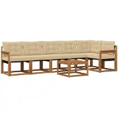 vidaXL Buiten bank set 7 st Natuurlijk en Beige