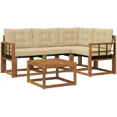 vidaXL Buiten bank set 5 st Natuurlijk en Beige