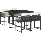 vidaXL 5-delige Tuinset met kussens poly rattan zwart