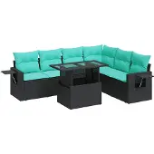 vidaXL 7-delige Loungeset met kussens poly rattan acacia zwart