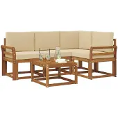 vidaXL Buiten bank set 5 st Natuurlijk en Beige