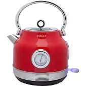 Sogo KET-SS-7760, 1,8 liter, Rood, Roestvrij staal, Instelbare temperatuur, Waterniveau-indicator, Oververwarmingsbeveiliging