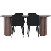 Ebuy24 Härön eethoek tafel 90x200cm en 4 velours stoelen mocca.