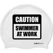 Buddyswim Caution Swimmer At Work Silicone Zwembadmuts