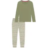 Schiesser Pyjama ' Casual Essentials ' kaki / wit