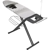 Metaltex - Strijkplank Avior - Strijktafel - Strijkoppervlakte 125 x 45 cm - Extra Breed strijkoppervlakte en snoergeleider - Matzwart - Linnenrek - Kledinghangerrek - Zen Grey