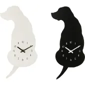J-Line klok Hond - hout - wit/zwart - 2 stuks
