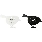 J-Line klok Vogel - hout - wit/zwart - 2 stuks