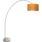 Mexlite Booglamp Solva 3910ST Staal met een goudkleurige fluwelen lampenkap
