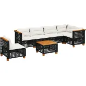 vidaXL 7-delige tuinmeubelset met kussens, zwart, polyrotan