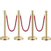 Vevor Drijvende barrière (4 stuks) met 3 rode fluwelen touwen (1,5 m lang)