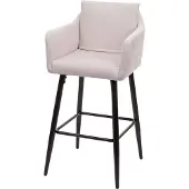 Mendler Barkruk HWC-H93, barkruk, toonbankkruk, voetsteun van metaal, bekleding: crème-beige stof/textiel