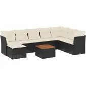 vidaXL 9-delige tuinmeubelset met kussens, zwart, polyrotan