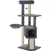PawHut Kraboom, multifunctioneel activiteitencentrum, krabpalen, schuurplank, hangende ballen, platformen, grijs