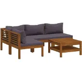 vidaXL 5-delige Loungeset met kussens massief acaciahout