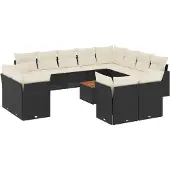 vidaXL 13-delige tuinmeubelset met kussens, zwart, polyrotan