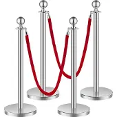 Vevor Drijvende barrière (4 stuks) met 2 rode fluwelen touwen (1,5 m lang)