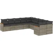 vidaXL 10-delige Loungeset met kussens poly rattan grijs