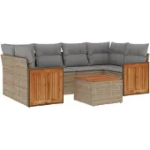 vidaXL 7-delige Loungeset met kussens poly rattan beige