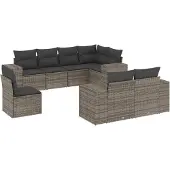 vidaXL 8-delige tuinmeubelset met kussens, grijs, polyrotan