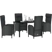 vidaXL Tuin Eettafel Set 5 st Zwart poly rattan
