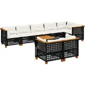 vidaXL 9-delige Loungeset met kussens poly rattan zwart