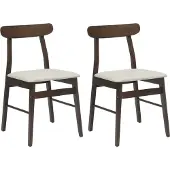 vidaXL Eetkamerstoel 2 st Massief Rubberhout Donkerbruin, En, Wit