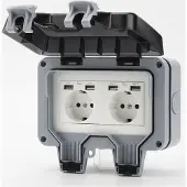 INF Waterdicht stopcontact met aan/uit-schakelaar, flip-bescherming en 4 USB-poorten Gray