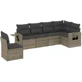vidaXL 6-delige Loungeset met kussens poly rattan grijs