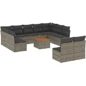 vidaXL 12-delige Loungeset met kussens poly rattan grijs