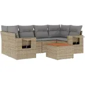 vidaXL 7-delige tuinmeubelset met kussens, beige, van polyrotan