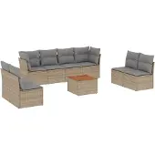 vidaXL 9-delige Loungeset met kussens poly rattan beige
