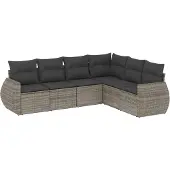 vidaXL 6-delige Loungeset met kussens poly rattan grijs