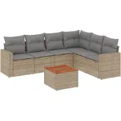 vidaXL 7-delige tuinmeubelset met kussens, beige, van polyrotan