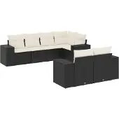 vidaXL 7-delige tuinmeubelset met kussens, zwart, polyrotan