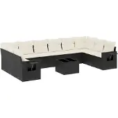 vidaXL 11-delige Loungeset met kussens poly rattan zwart